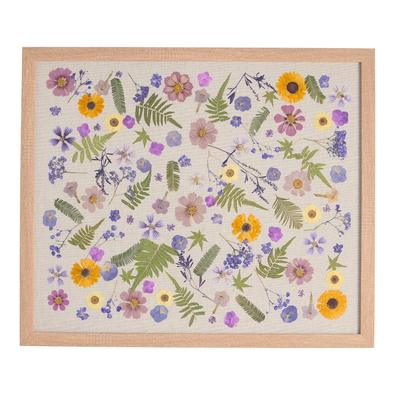 Purple and Gold Pressed Flower Linen Framed Wall Art