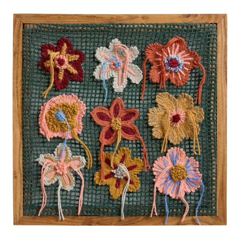 Retro Flowers Embroidered Textile Wall Art