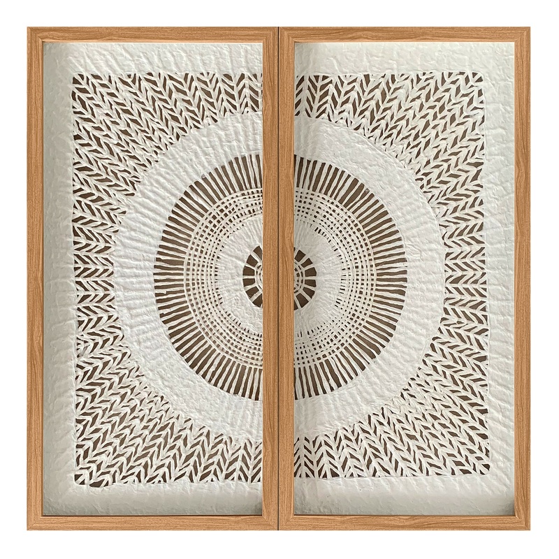 Rice Paper Circle Diptych Shadow Box Wall Art 2 Piece