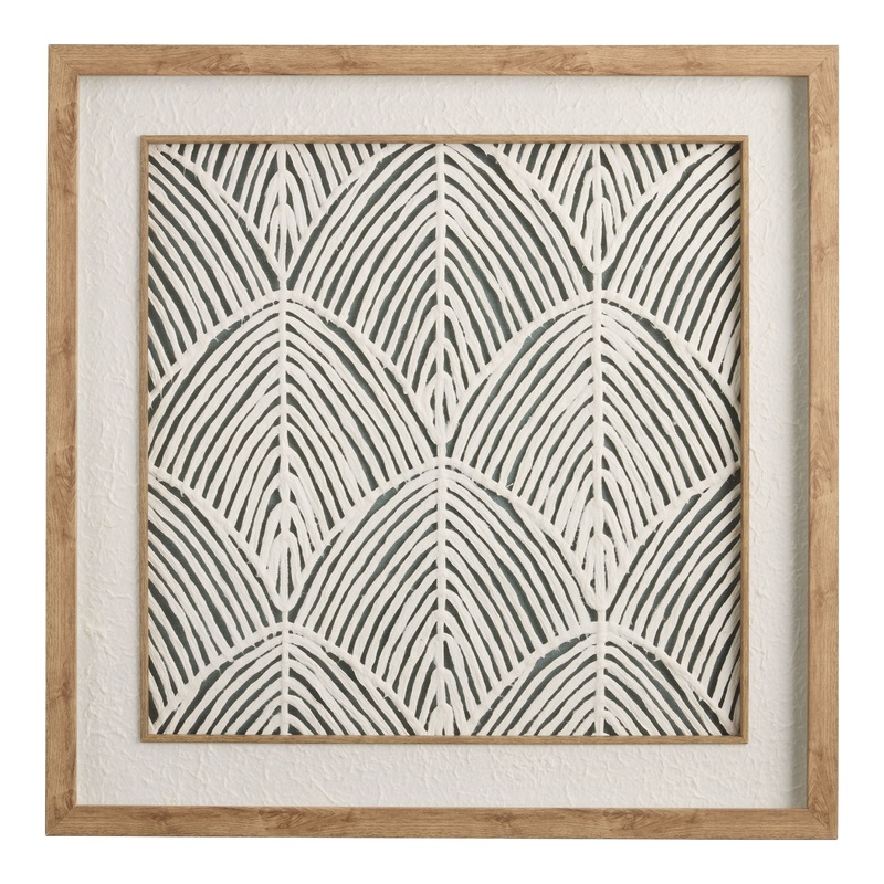 White and Sage Rice Paper Leaves Shadow Box Wall Art