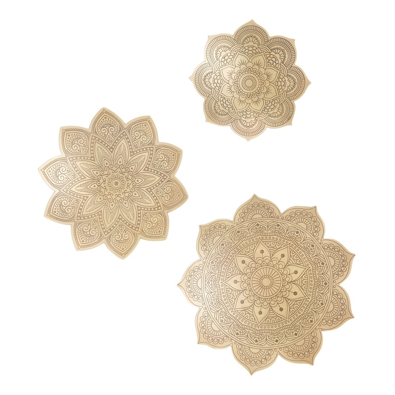 Antique Gold Metal Etched Mandala Disc Wall Decor 3 Piece