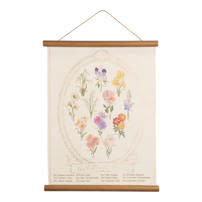 Birth Month Flower Linen Scroll Wall Hanging