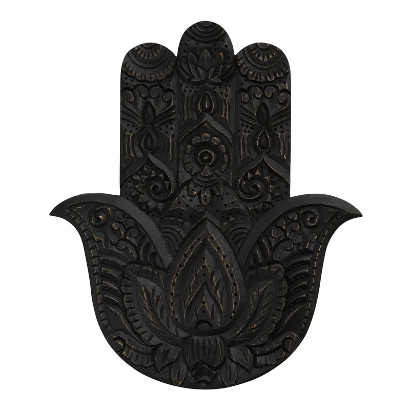 Black Hand Carved Mango Wood Hamsa Wall Decor