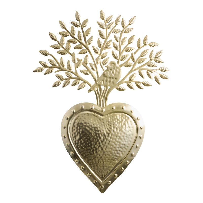 Brass Metal Milagro Heart and Tree of Life Wall Decor