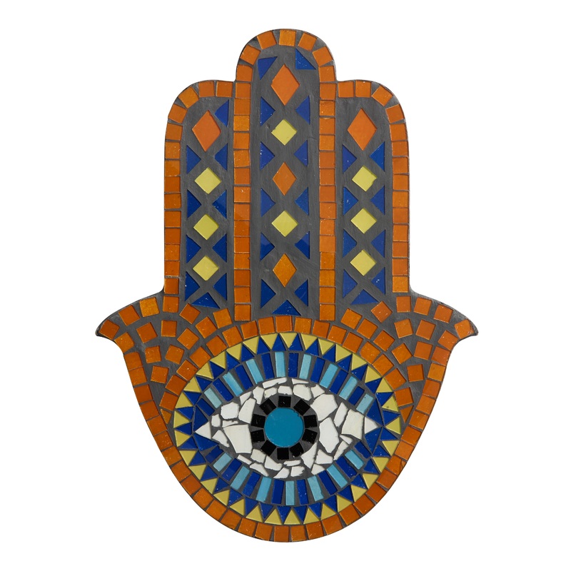 Burnt Orange Glass Mosaic Evil Eye Hamsa Wall Decor