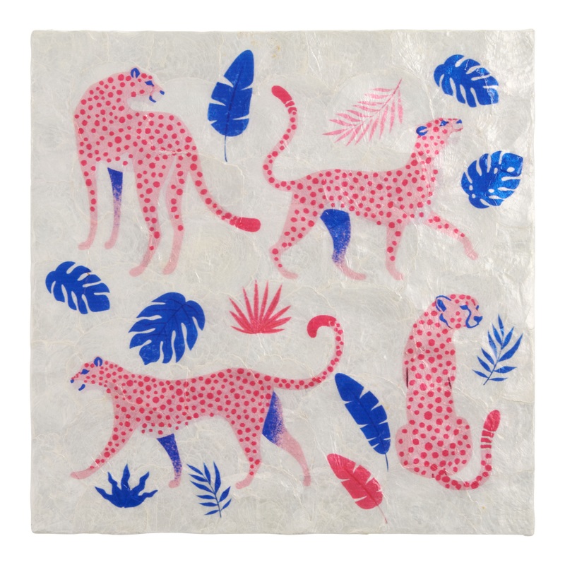 Capiz Jaguar Hand Layered Printed Tile Wall Decor