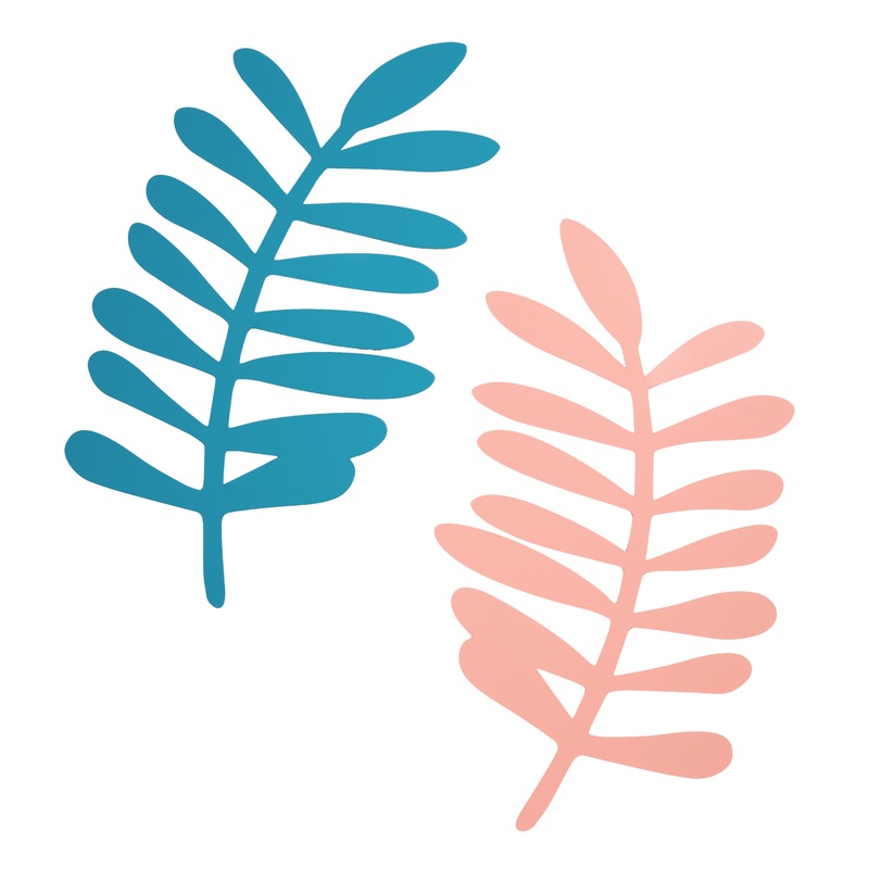 Coral and Blue Laser Cut Metal Leaf Wall Decor Set of 2