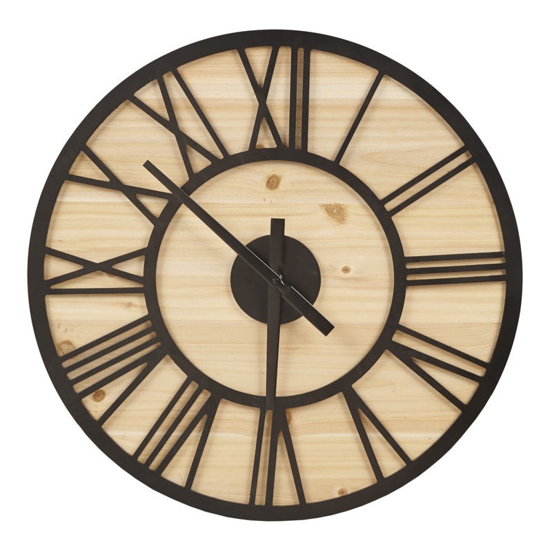 Dana Natural Wood And Black Metal Wall Clock