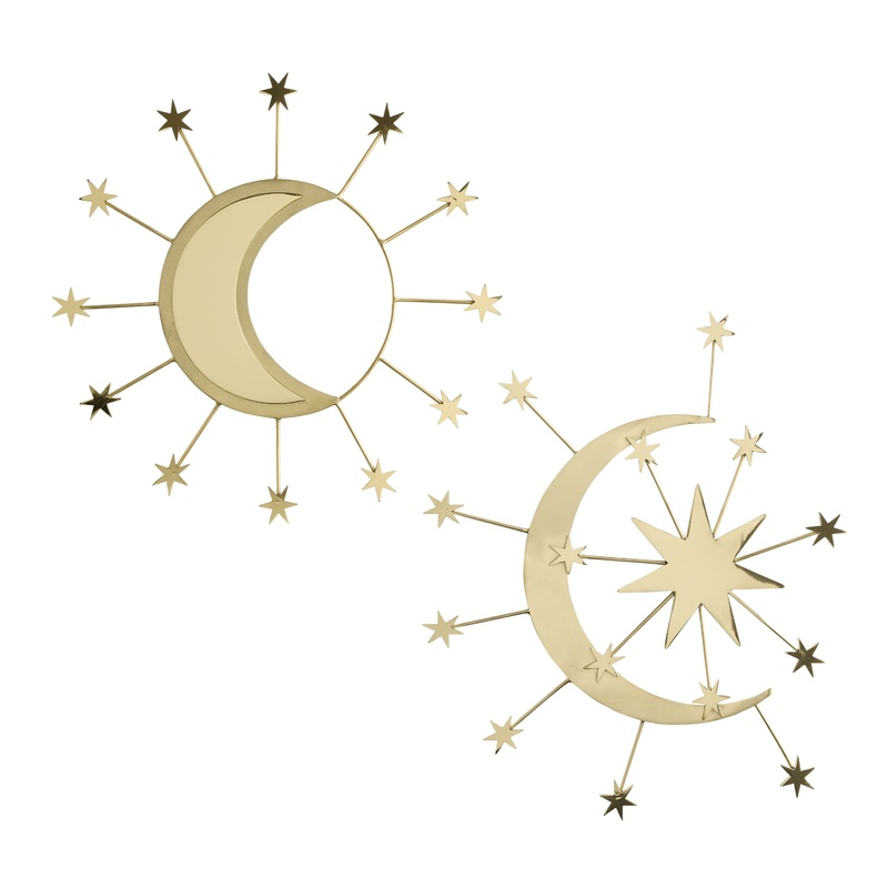 Gold Moon and Stars Celestial Wall Decor 2 Piece