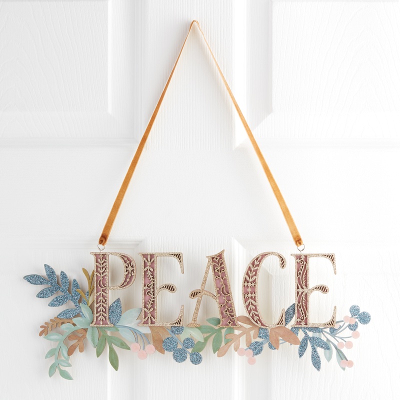 Laser Cut Wood Glittering Peace Wall Decor