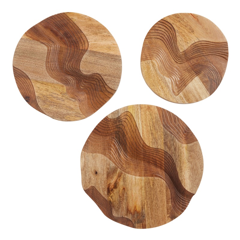 Mango Wood Engraved Disc Wall Decor 3 Piece