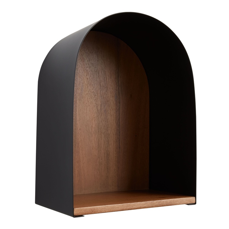 Metal and Wood Arched Floating Wall Shelf