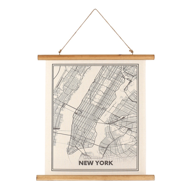 New York Map Linen Scroll Wall Hanging