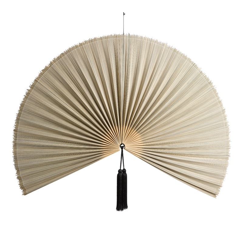 Oversized Black Striped Bamboo Fan Wall Decor