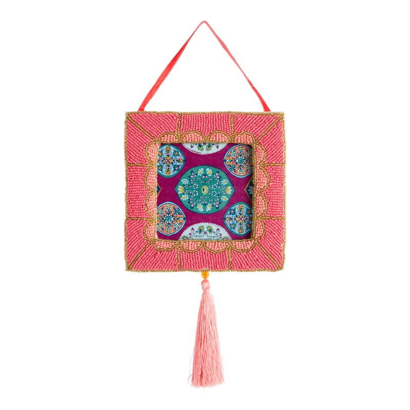 Pink and Gold Beaded Wall Frame with Tassel