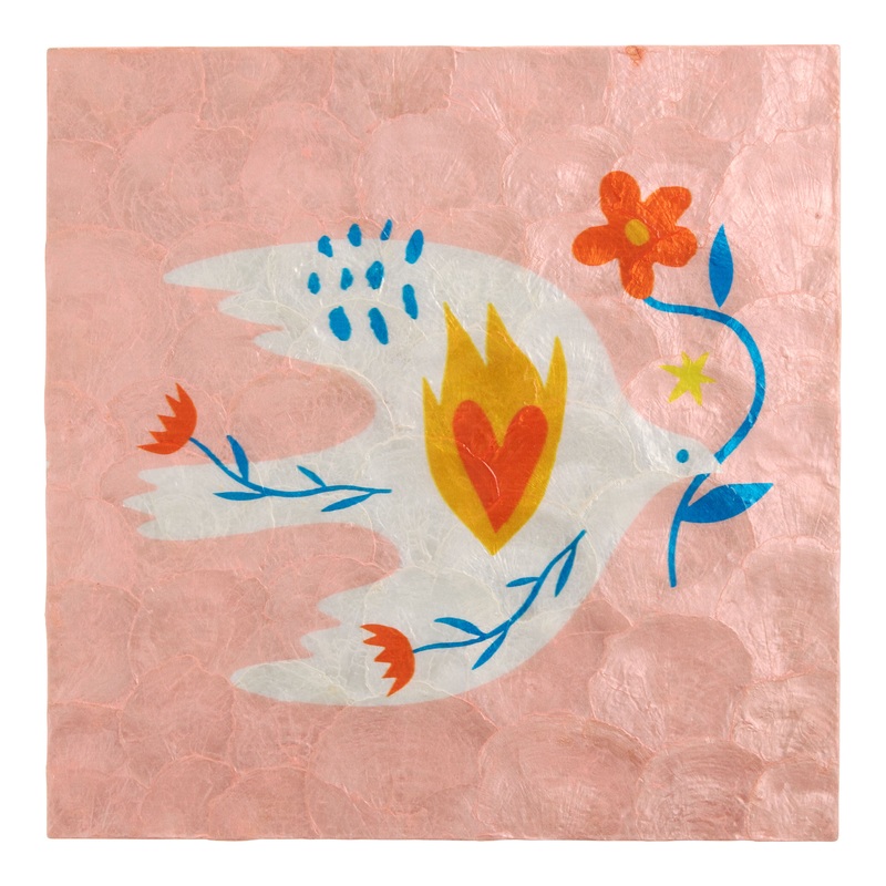 Pink Capiz Dove Hand Layered Printed Tile Wall Decor