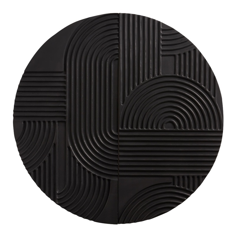 Round Black Carved Wood Diptych Wall Decor 2 Piece
