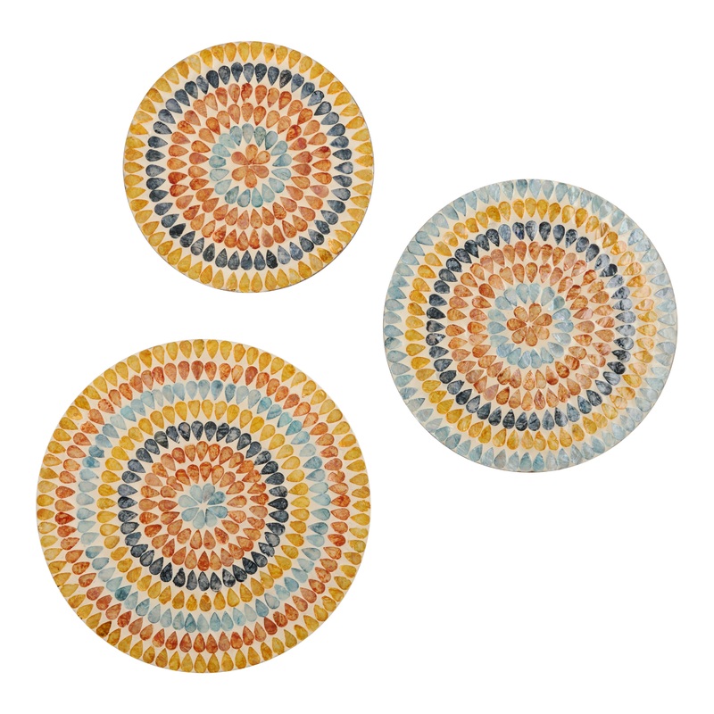 Round Colored Capiz Teardrop Disc Wall Decor 3 Piece