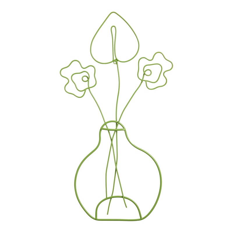 Whimsy Green Iron Wire Flower Vase Wall Decor