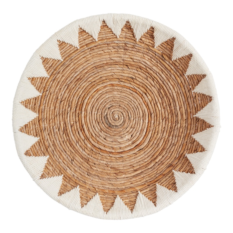 White and Natural Banana Bark Woven Disc Wall Decor