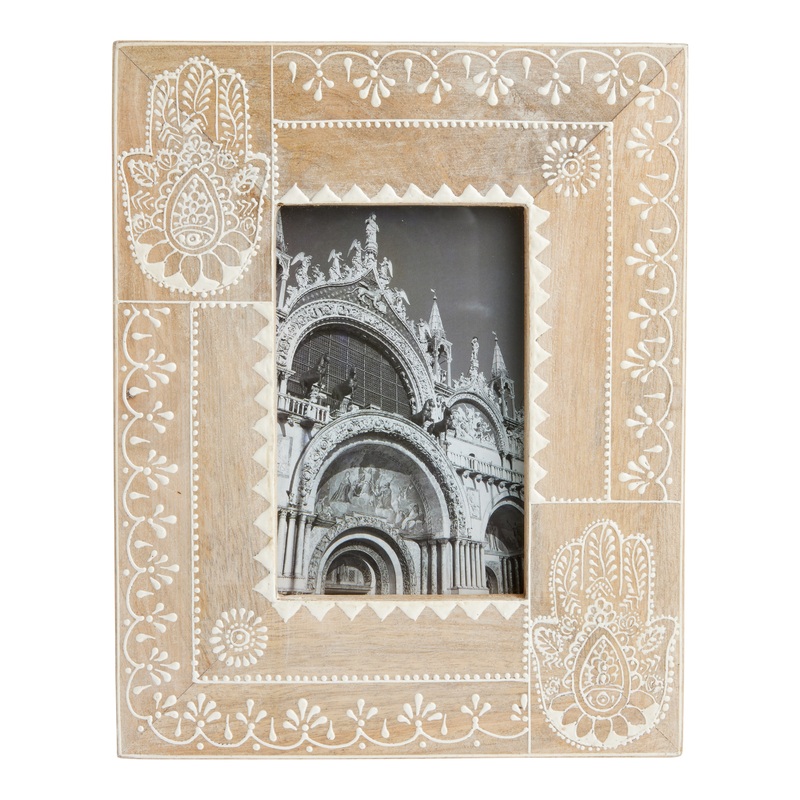 White Henna and Mango Wood Hamsa Frame