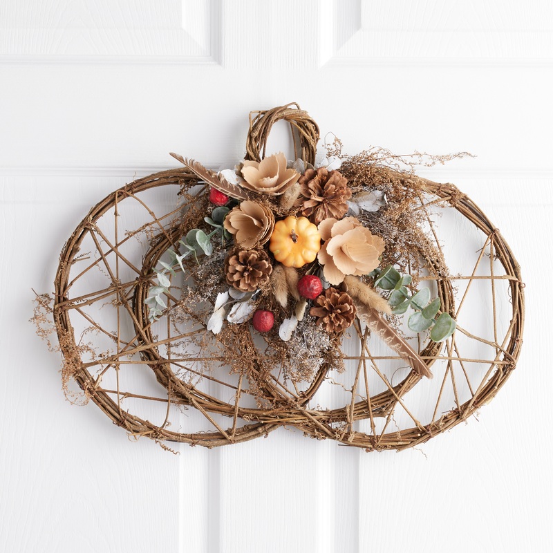 Woven Natural Fiber And Dried Floral Pumpkin Wall Decor