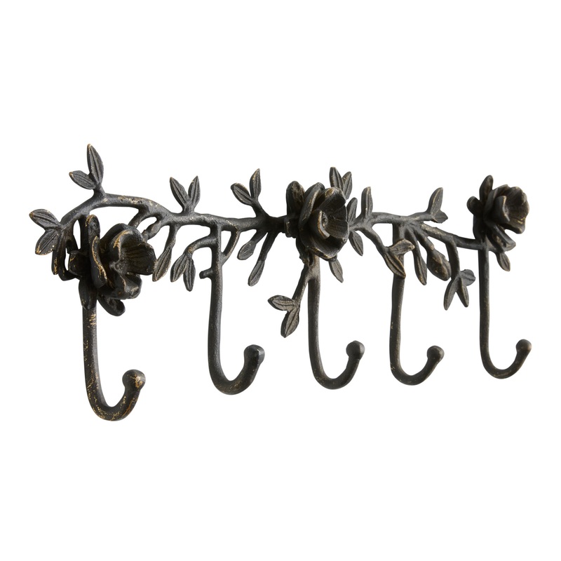 Antique Bronze Rustic Floral Wall Rack