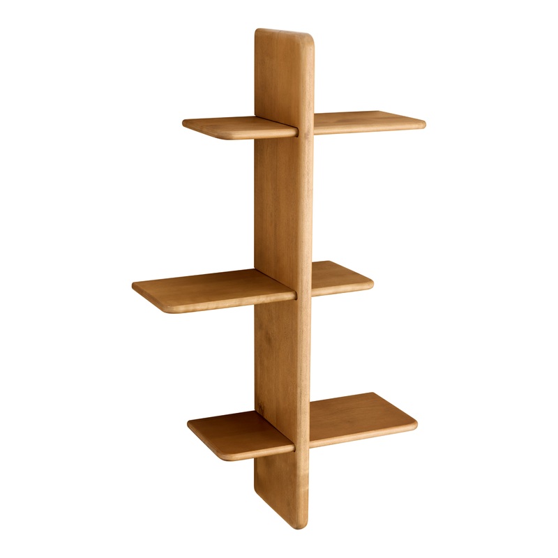 Birch Wood Mid Century 3 Tier Wall Shelf