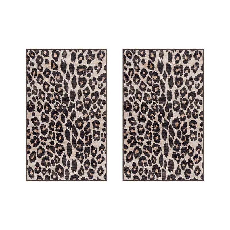 Gertmenian Crystal Print Lennie Leopard Gold/Black 2 ft. x 4 ft. Animal Print Digitally Printed Polyester Area Rug (2-Pack) 24590