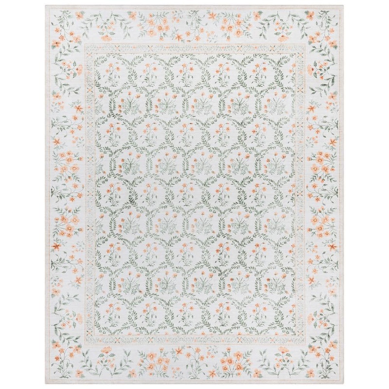 Gertmenian Crystal Print Vela Ivory/Green 9 ft. x 13 ft. Floral Digitally Printed Polyester Area Rug 24606