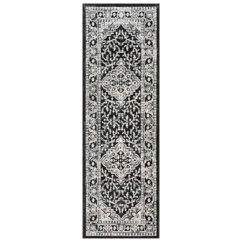 Gertmenian Heirloom Fluer Black 2 ft. x 6 ft. Oriental Medallion Indoor Runner Rug 38847
