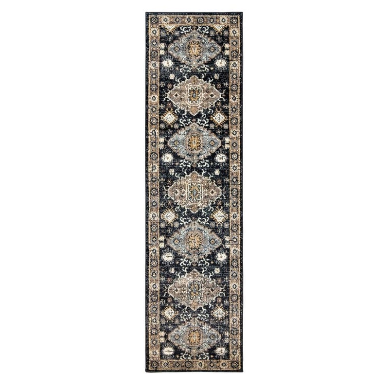 Gertmenian Scanda Yanni Charcoal 2 ft. x 8 ft. Center Motif Indoor Runner Rug 18240