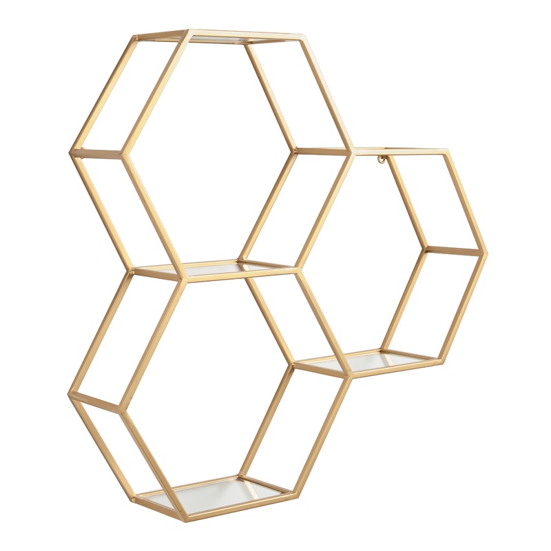 Gold and Glass Honeycomb Wall Shelf