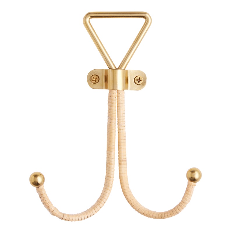 Gold Metal And Cane Wrapped Double Wall Hook