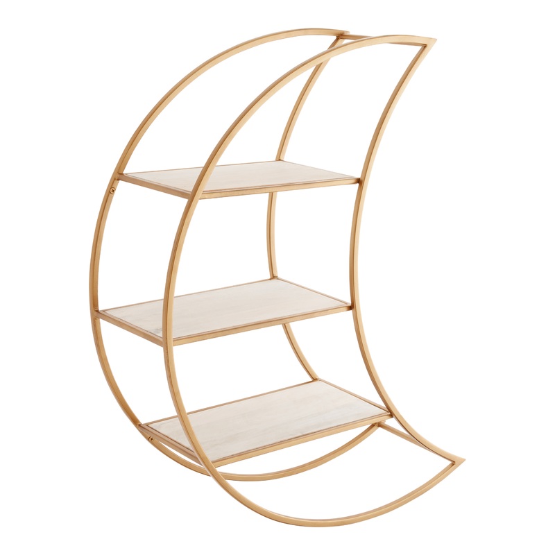 Gold Metal and Whitewash Wood Moon Wall Shelf