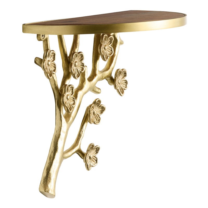 Gold Metal Cherry Blossom Branch Wall Shelf