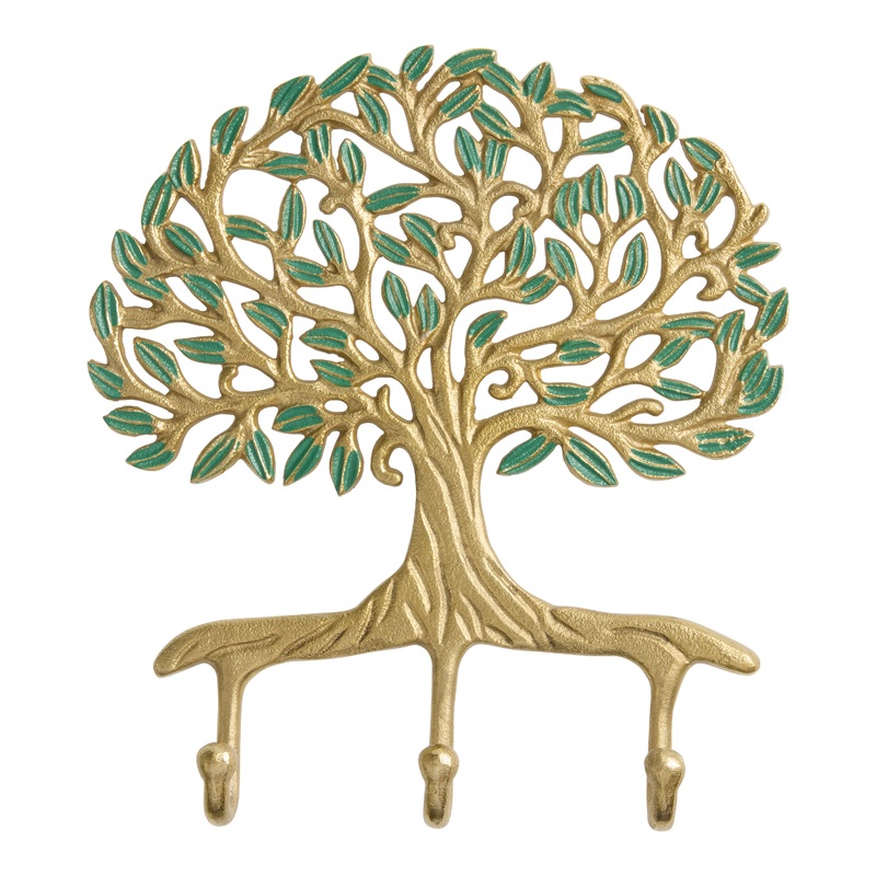 Green and Gold Metal Tree of Life Triple Wall Hook