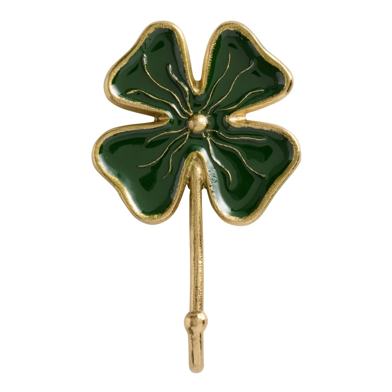 Green Enamel and Metal Four Leaf Clover Wall Hook