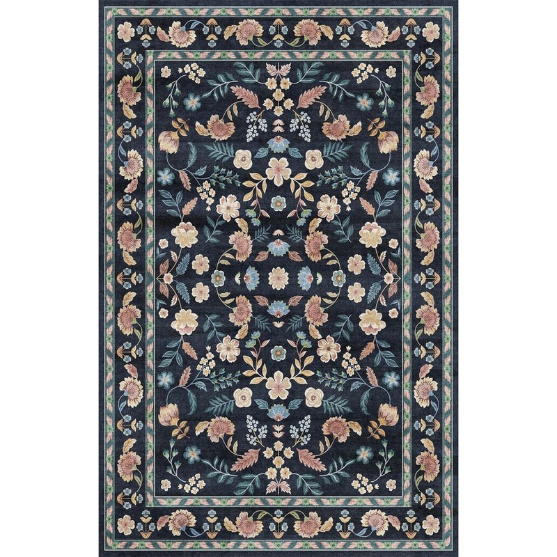 HaiiMeid Blossom Navy Blue 5 ft. x 7 ft. Floral Washable Area Rug X24IU0092H-157