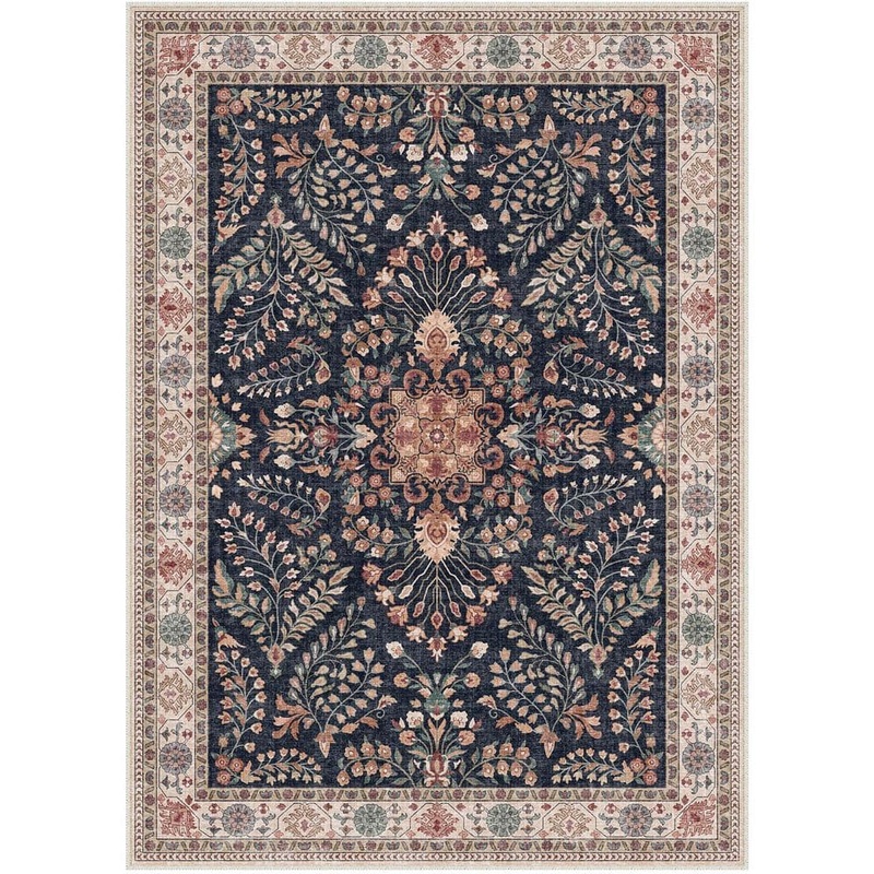 HaiiMeid Vienna Black 8 ft. x 10 ft. Washable Vintage Floral Area Rug X24IU0091H-181