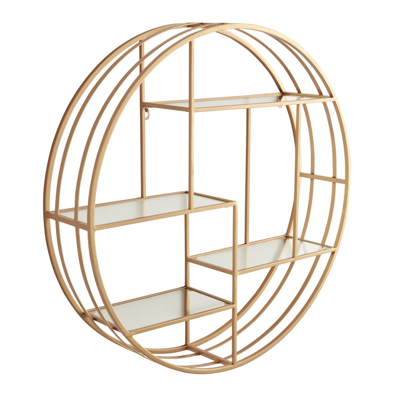 Mateo Round Gold Metal And Glass Wall Shelf