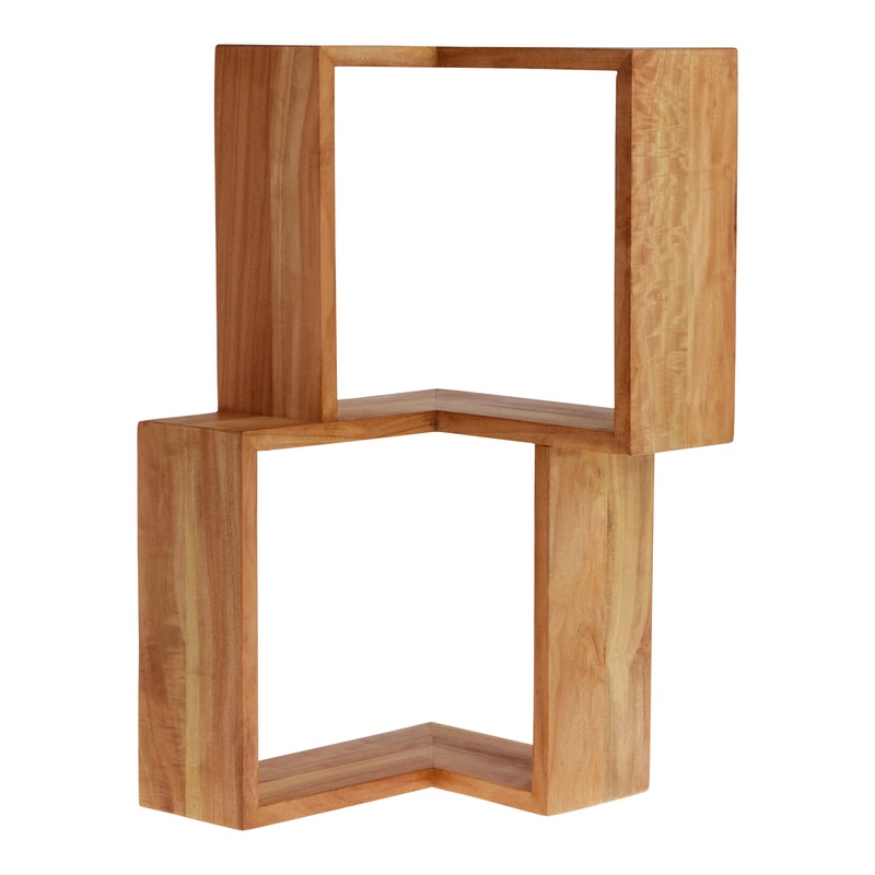 Natural Neem Wood Corner Floating Wall Shelf