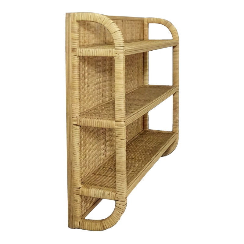 Natural Rattan 3 Tier Wall Shelf