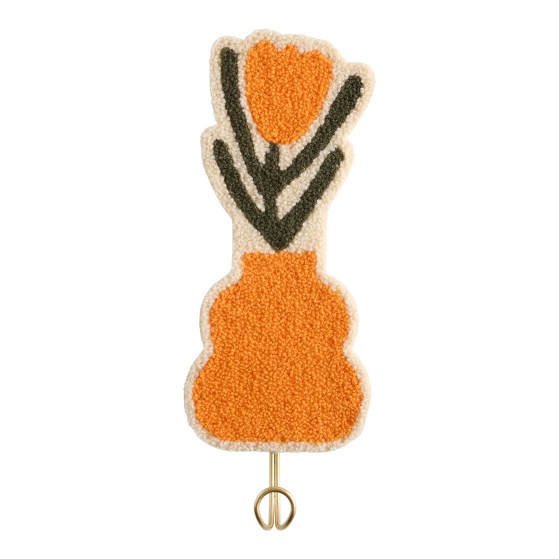 Orange and Green Floral Vase Tufted Wall Hook