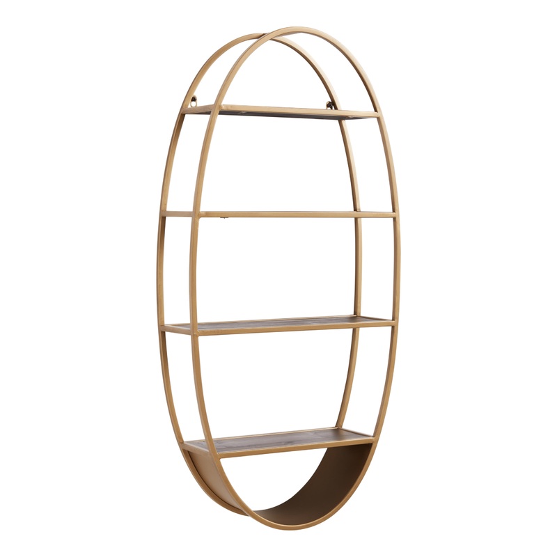 Oval Wood and Metal Wall Shelf