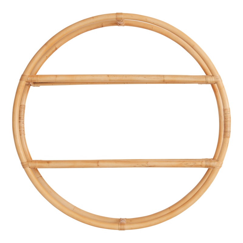 Round Natural Rattan Wall Shelf