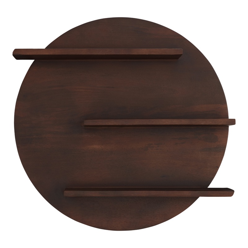 Round Walnut Wood 3 Tier Wall Shelf