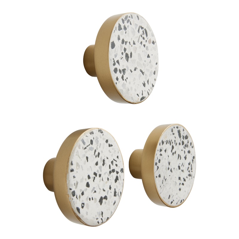 Round White and Black Terrazzo Wall Hooks 3 Pack