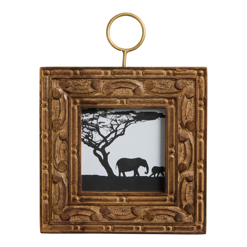Square Brown Mango Wood Carved Wall Picture Frame