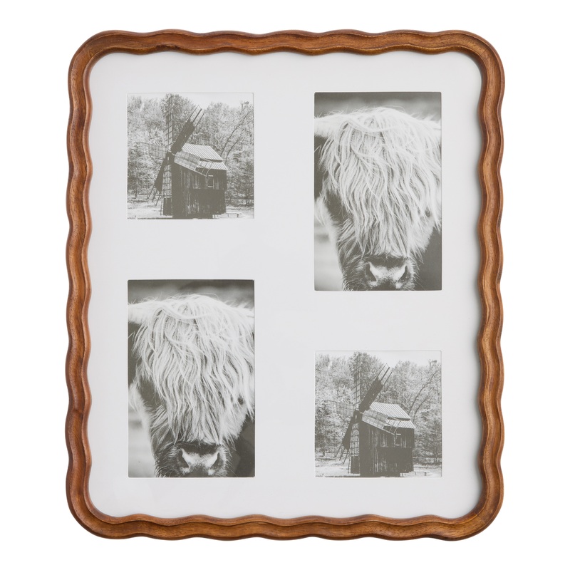 Walnut Acacia Wood Scalloped Wall Multi Picture Frame